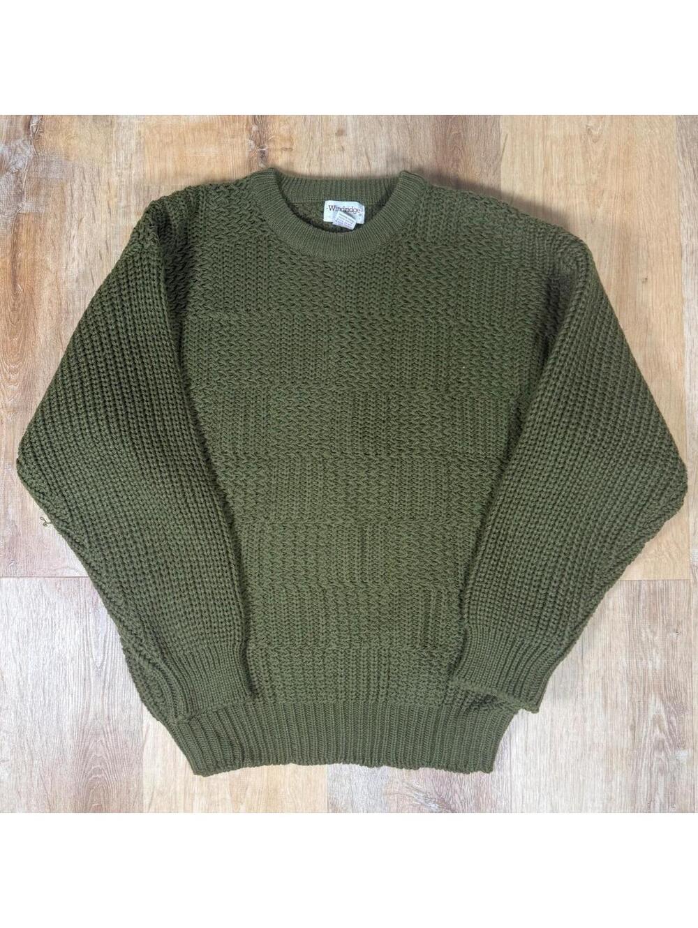 Men’s 90s Olive Green Cable Knit Sweater – Size L